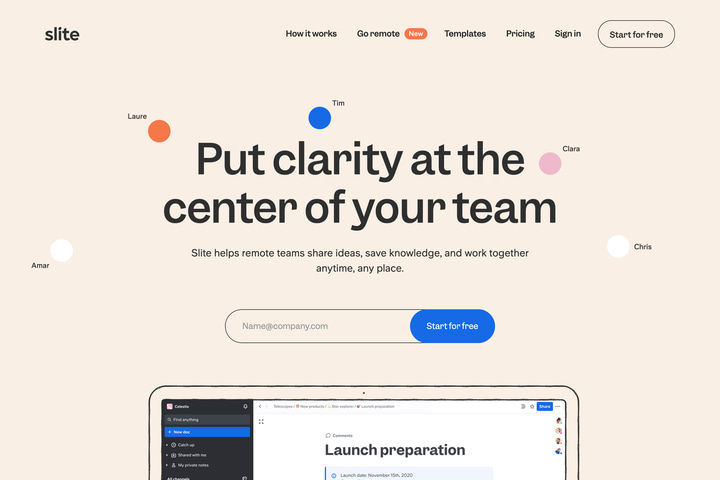 Slite website preview